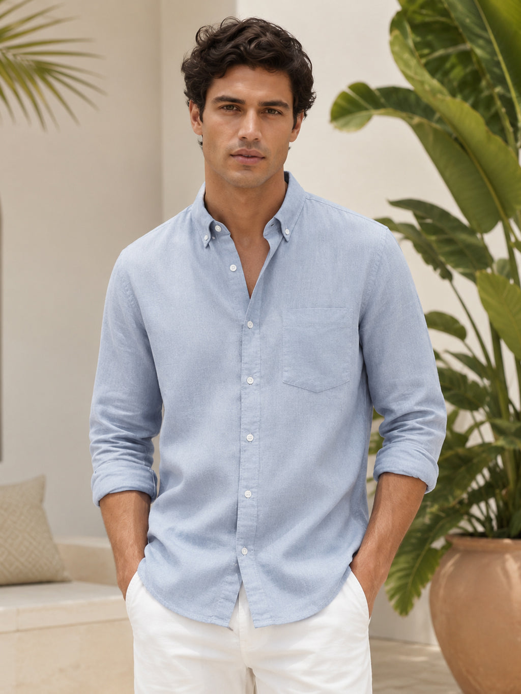 Light Blue Linen Shirt For Men