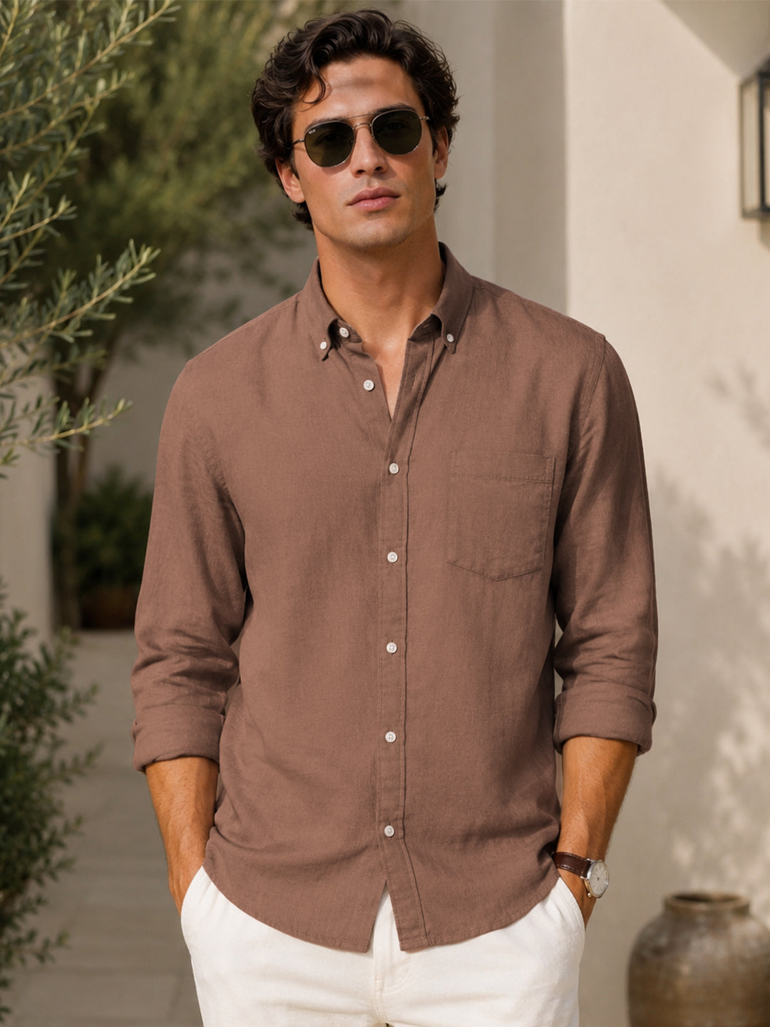 Khaki Linen Shirt For Men