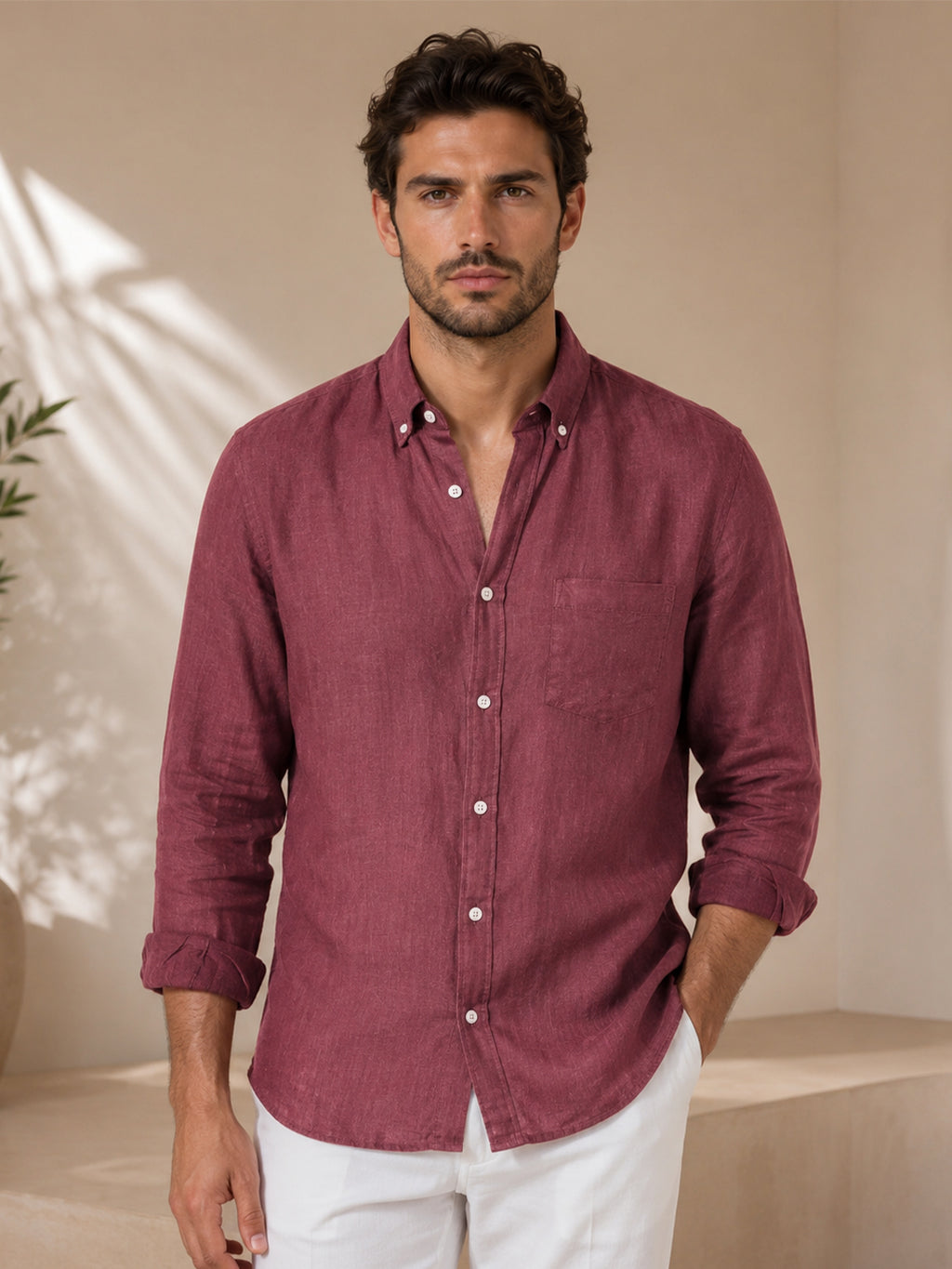 Maroon Linen Shirt For Men