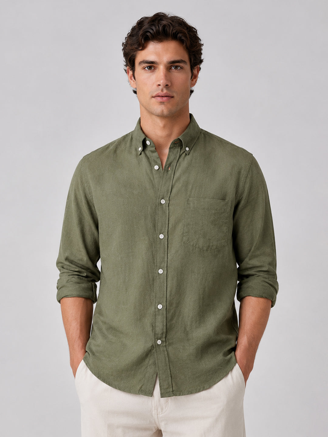 Olive Linen Shirt For Men