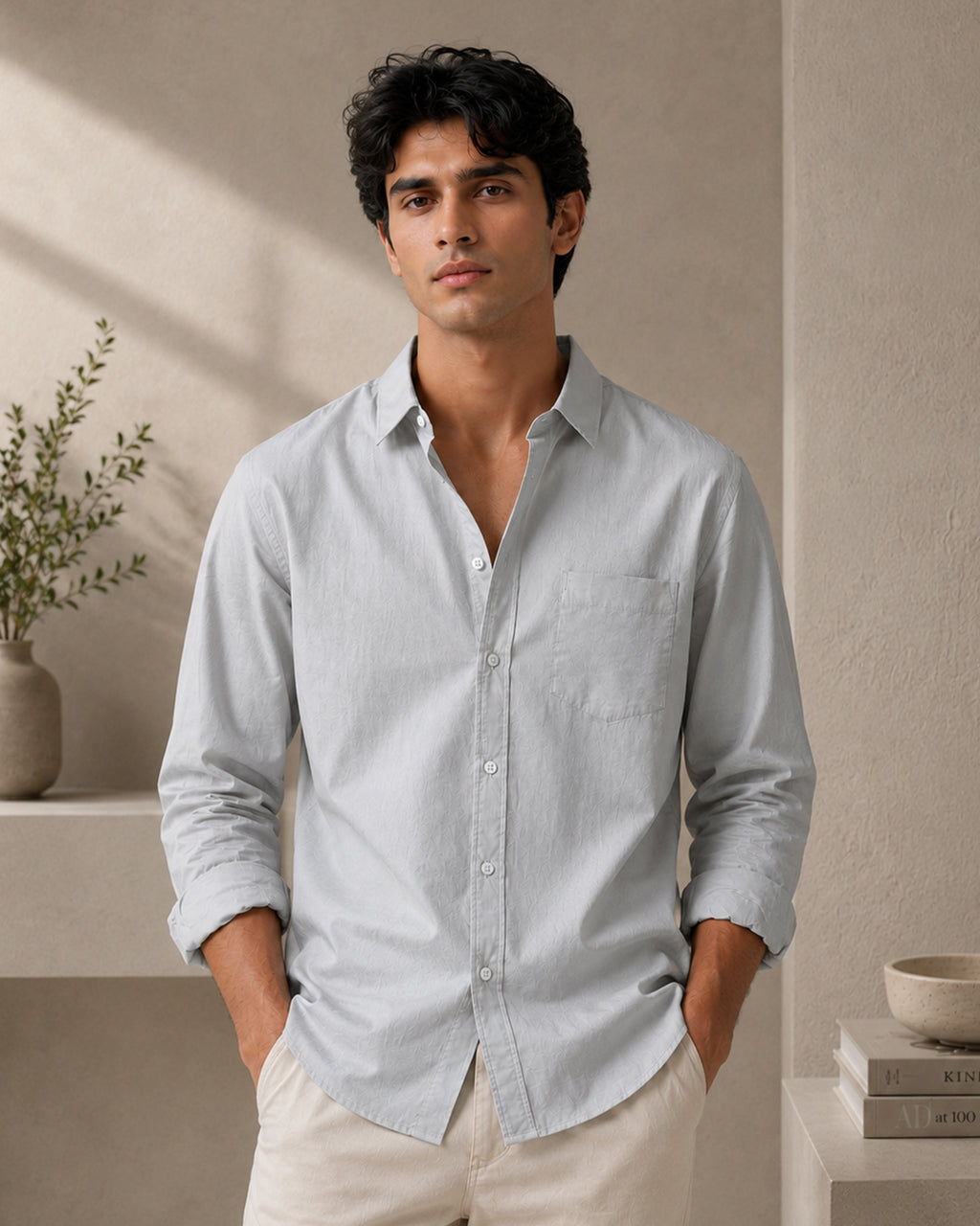 Paper Cotton Silver Shirt for Man