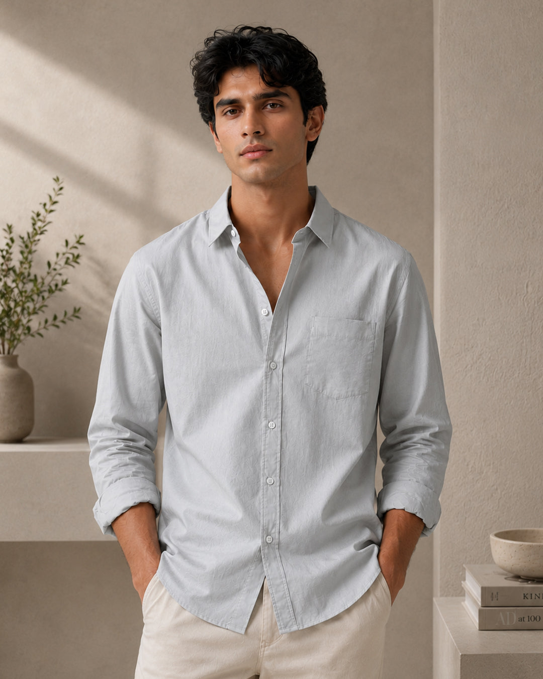 Paper Cotton Silver Shirt for Man