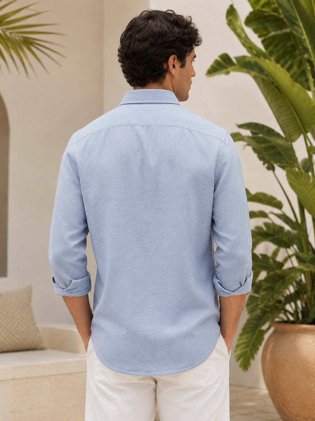 Light Blue Linen Shirt For Men