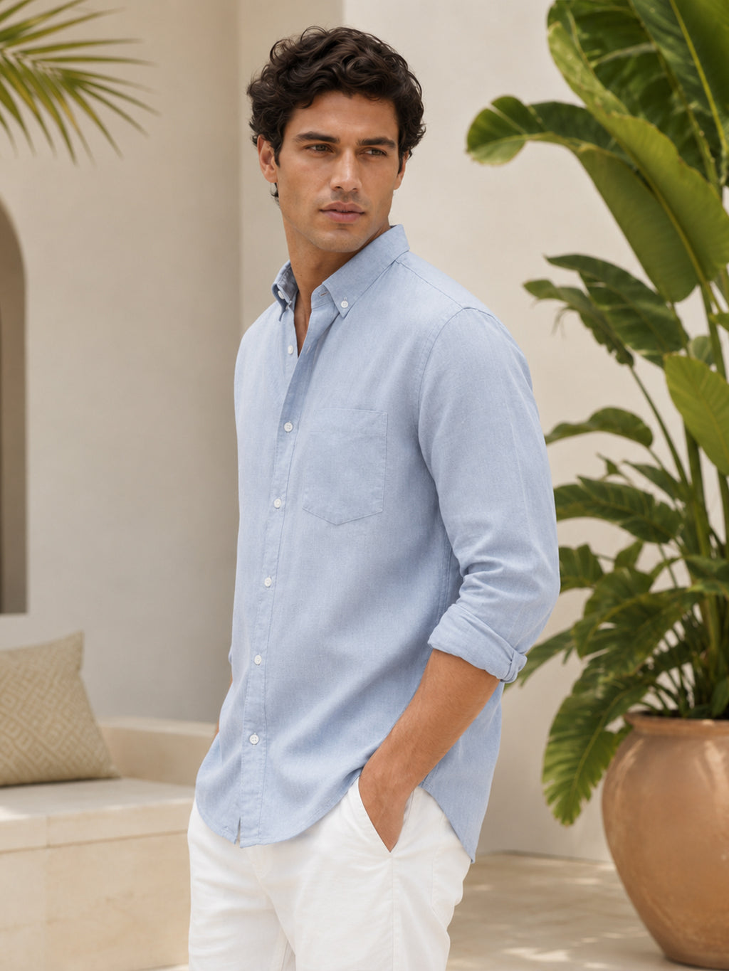 Light Blue Linen Shirt For Men