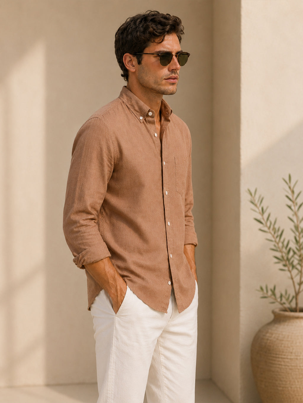 Brown Linen Shirt For Men
