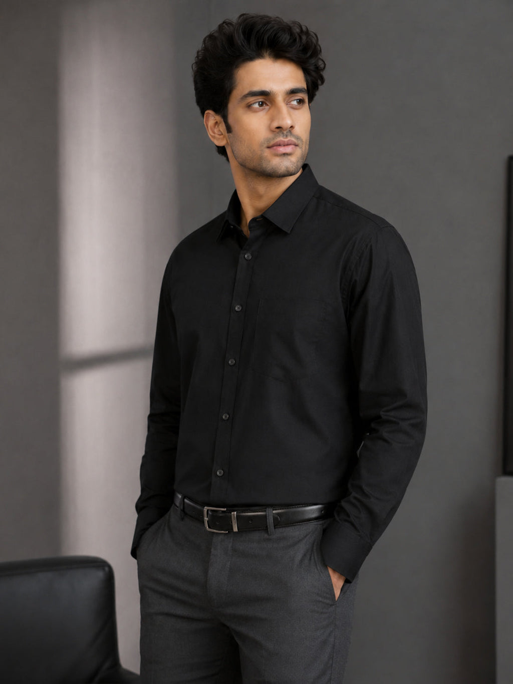 Paper Cotton Black Shirt for Men