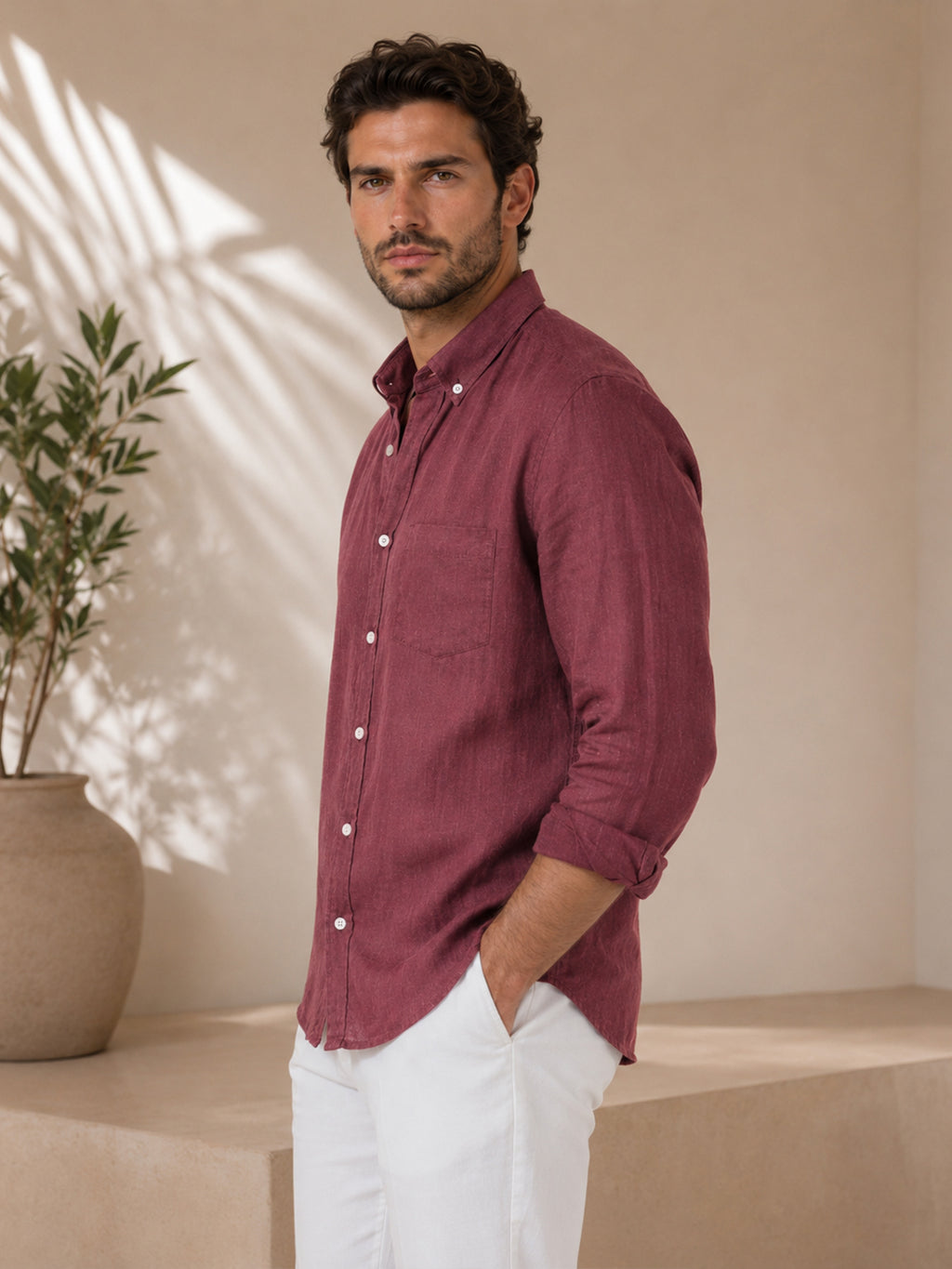 Maroon Linen Shirt For Men