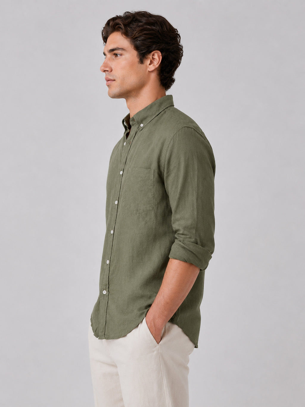 Olive Linen Shirt For Men