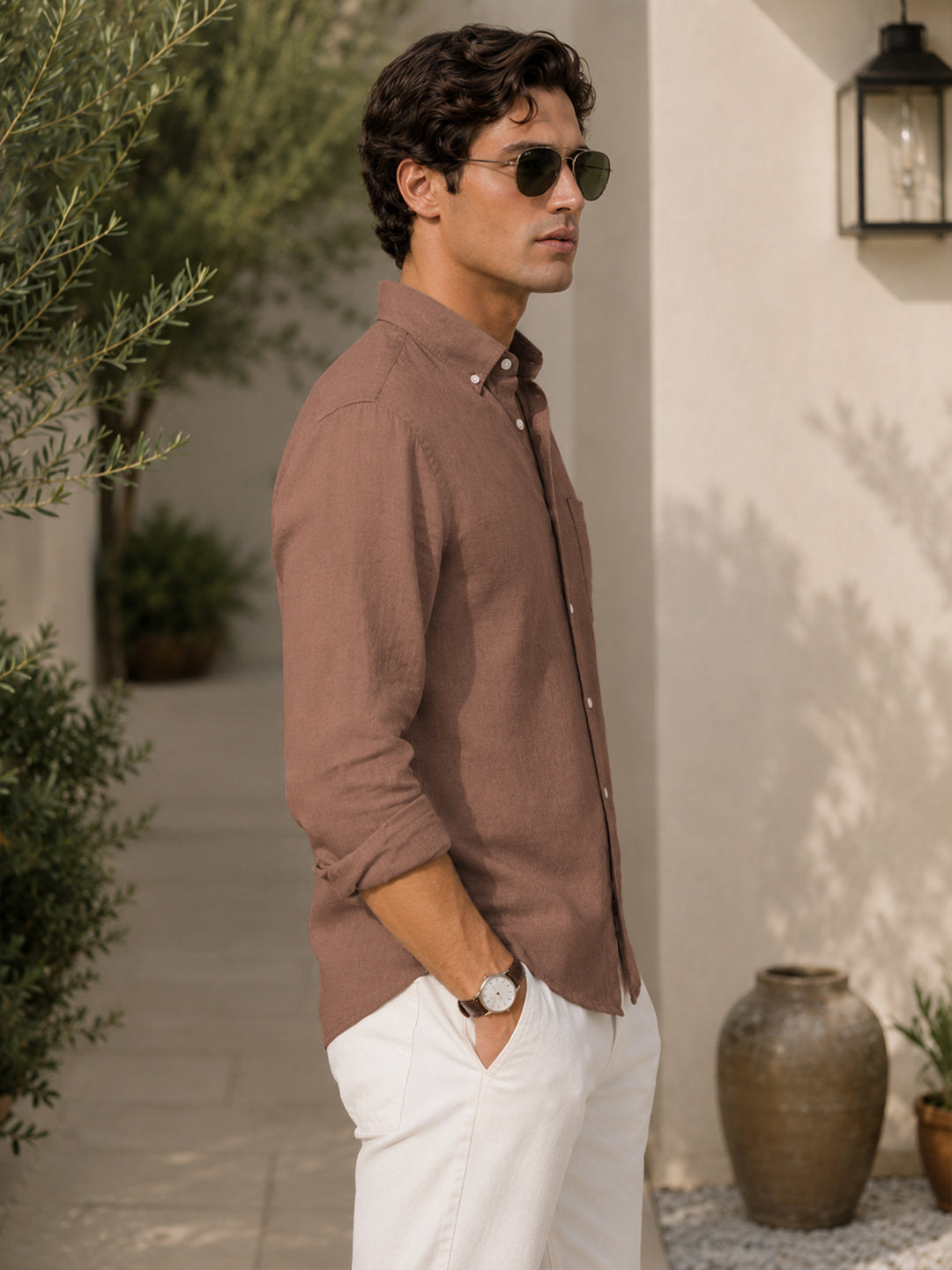 Khaki Linen Shirt For Men