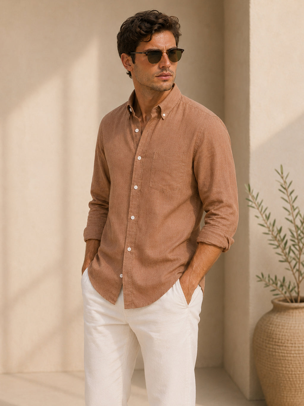 Brown Linen Shirt For Men