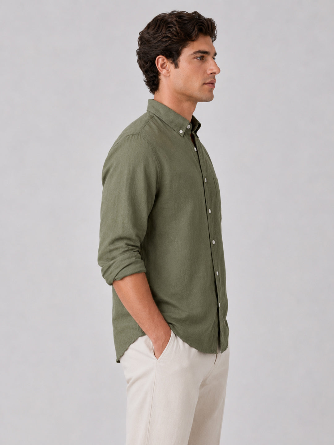 Olive Linen Shirt For Men