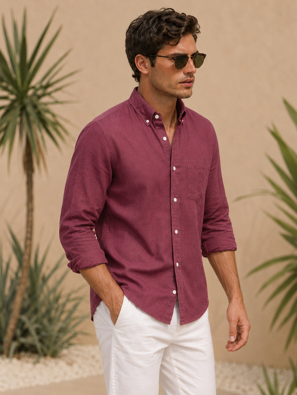 Maroon Linen Shirt For Men