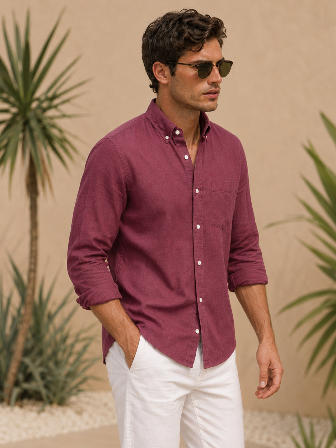 Maroon Linen Shirt For Men