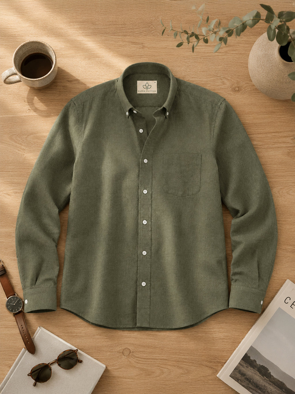 Olive Linen Shirt For Men